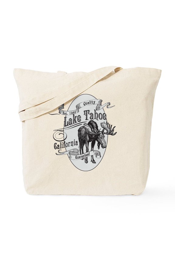 - Lake Tahoe Vintage Moose Tote Bag - Unisex Canvas Tote Bag, Beige, 1-Piece