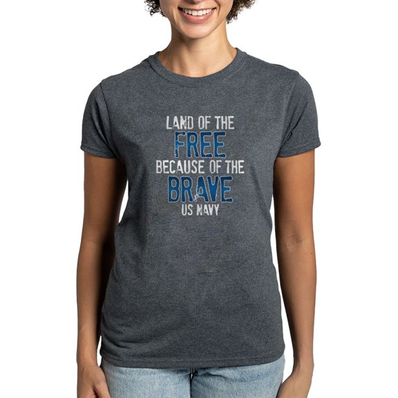 CafePress - Land Of The Free US Navy Women's Dark T Shirt - Women's Traditional Fit Dark T-Shirt