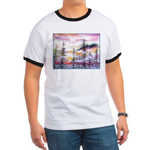 CafePress - Landscape, Colorful Art! T Shirt - 100% Cotton Ringed T-Shirt