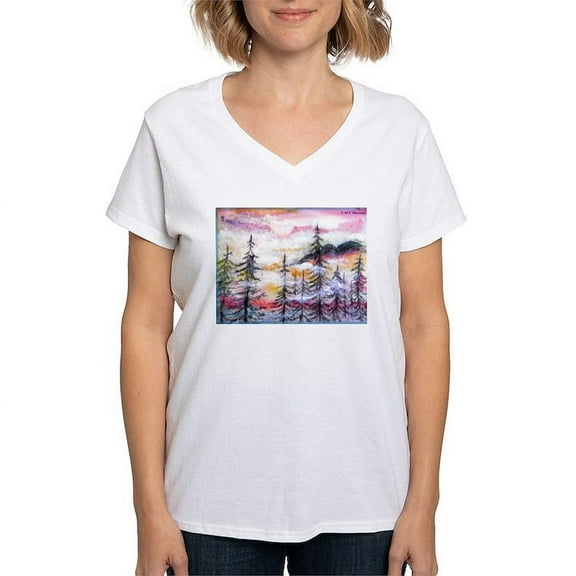 CafePress - Landscape, Colorful Art! T Shirt - Womens Cotton V-Neck T-shirt