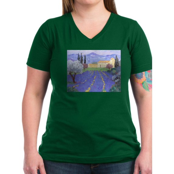 CafePress - Lavender Farm T Shirt - Women's V-Neck Dark T-Shirt