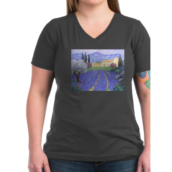 CafePress - Lavender Farm T Shirt - Women's V-Neck Dark T-Shirt