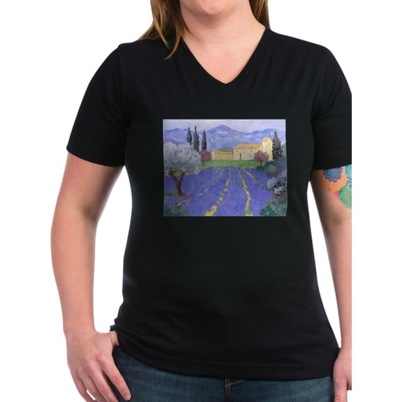 CafePress - Lavender Farm T Shirt - Women's V-Neck Dark T-Shirt