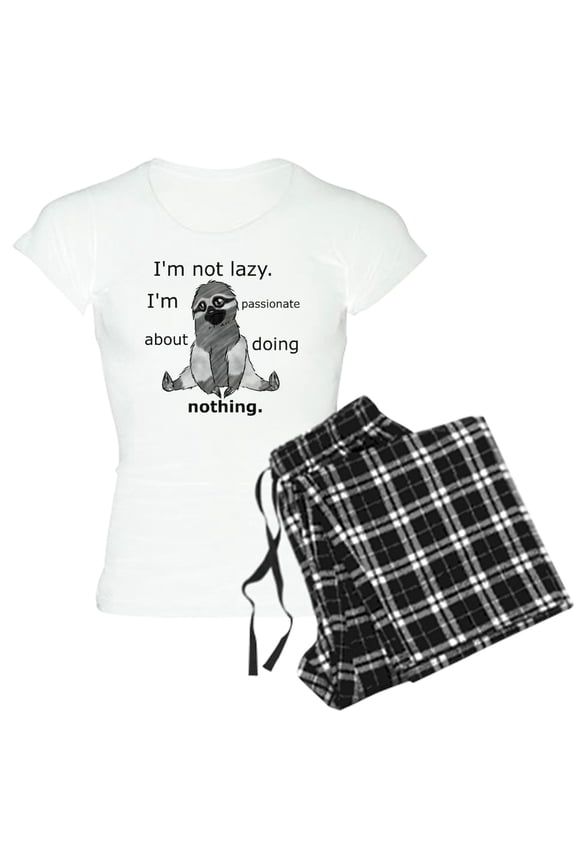 - Lazy Sloth Pajamas - Women's Short Sleeve Print T-Shirt and Pants Light Cotton Pajama Set