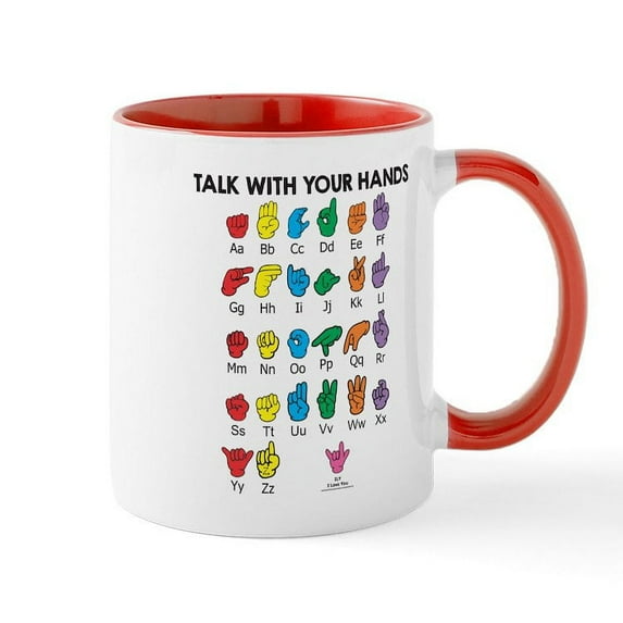 CafePress - Learn Sign Language Large Mug - 11 oz Ceramic Mug - Novelty Coffee Tea Cup