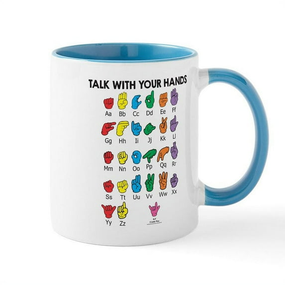 CafePress - Learn Sign Language Large Mug - 11 oz Ceramic Mug - Novelty Coffee Tea Cup