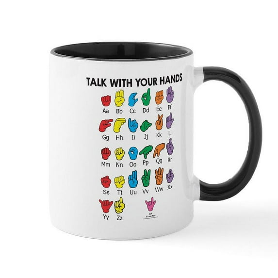 CafePress - Learn Sign Language Large Mug - 11 oz Ceramic Mug - Novelty Coffee Tea Cup
