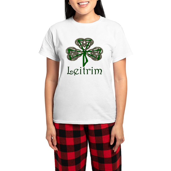 CafePress - Leitrim Shamrock Women's Light Pajamas - Women's Short Sleeve Print T-Shirt and Pants Light Cotton Pajama Set