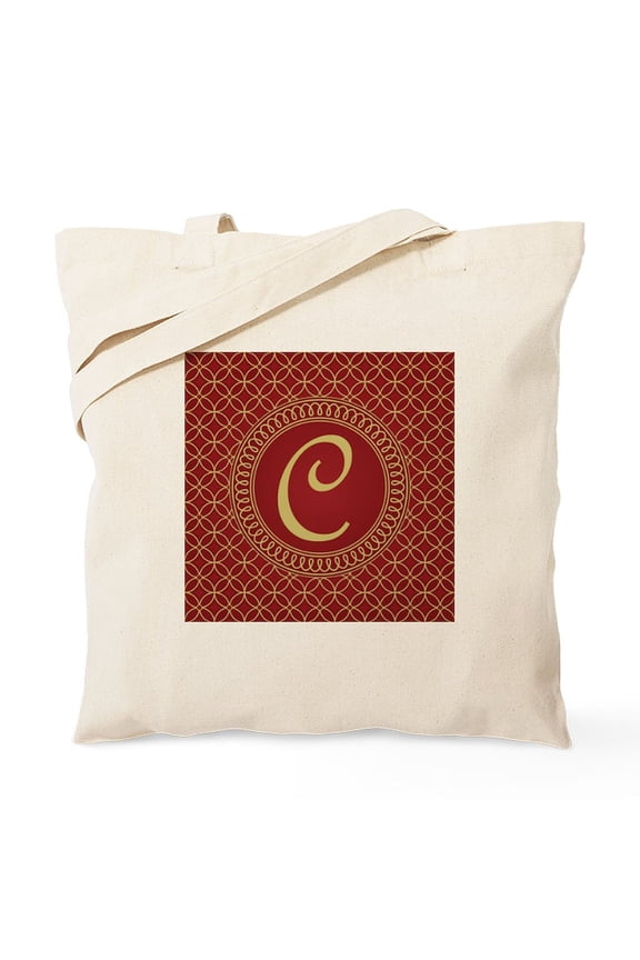 - Letter C Monogram Initial Cute - Unisex Canvas Tote Bag, Beige, 1-Piece