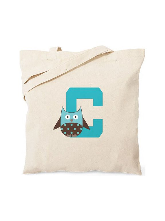 - Letter C Owl Monogram Initial Tote Bag - Unisex Canvas Tote Bag, Beige, 1-Piece
