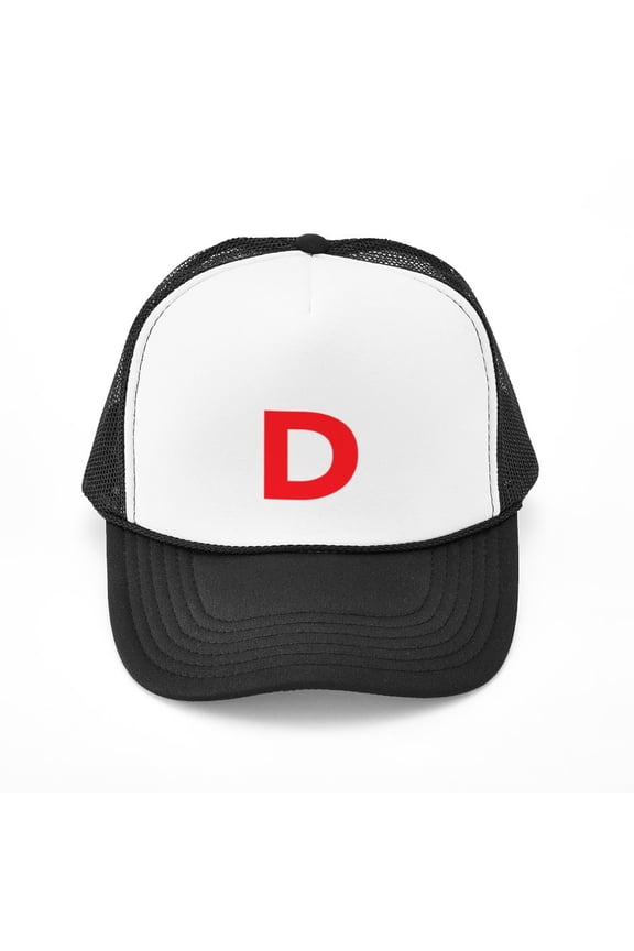- Letter D Red - Adjustable Unisex Printed Trucker Hat with Mesh Back