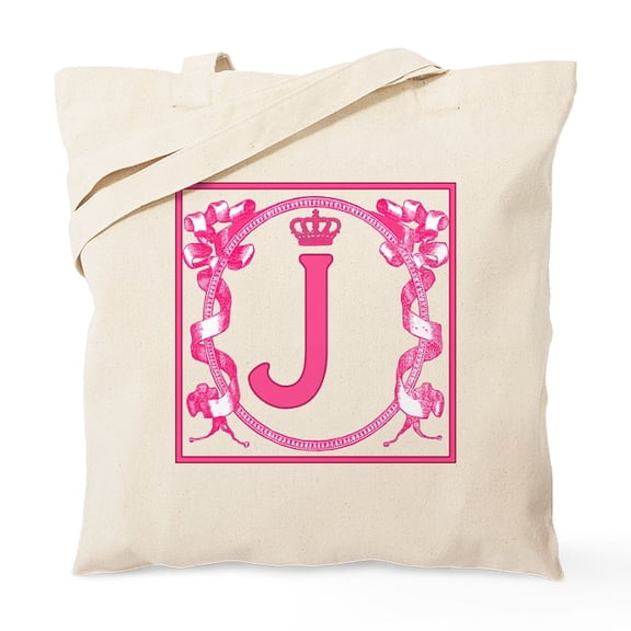 CafePress - Letter J Fuchsia Ribbons Monogram Tote Bag - Unisex Canvas Tote Bag, Beige, 1-Piece