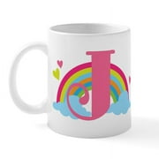 CafePress - Letter J Rainbow Monogrammed Mug - 11 oz Ceramic Mug - Novelty Coffee Tea Cup