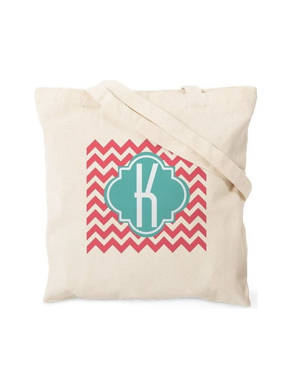 - Letter K Chevron Stripes Monogram Tote Bag - Unisex Canvas Tote Bag, Beige, 1-Piece