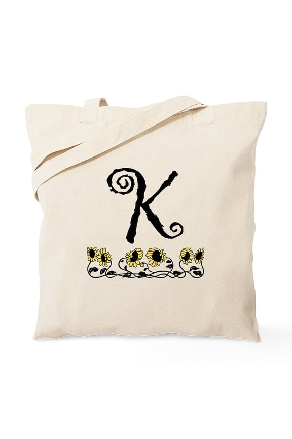 - Letter K Sunflowers Tote Bag - Unisex Canvas Tote Bag, Beige, 1-Piece