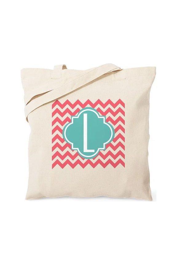 - Letter L Chevron Stripes Monogram Totebag - Unisex Canvas Tote Bag, Beige, 1-Piece