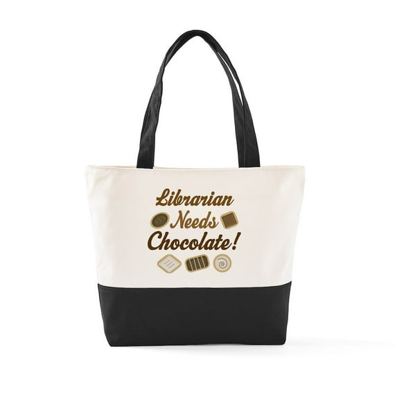 CafePress - Librarian Needs Chocolate - Two Tone, 100% Cotton, Zipper Tote Bag