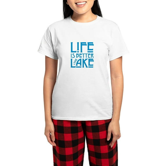 CafePress - Life Is Better At The Lake Pajamas - Women's Short Sleeve Print T-Shirt and Pants Light Cotton Pajama Set