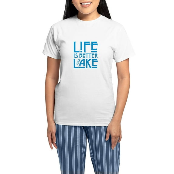 CafePress - Life Is Better At The Lake Pajamas - Women's Short Sleeve Print T-Shirt and Pants Light Cotton Pajama Set