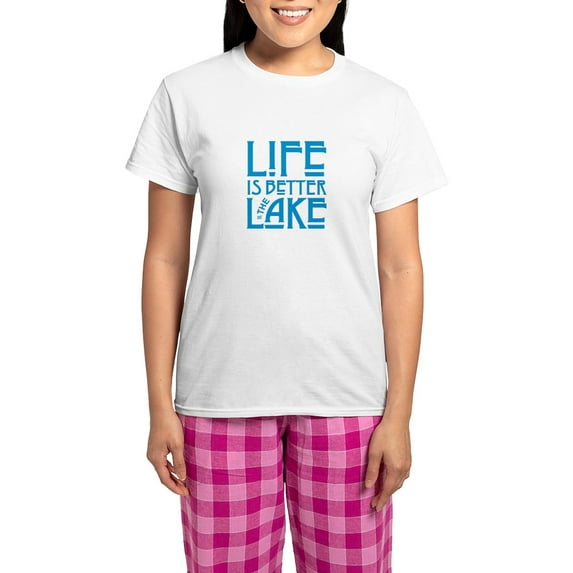 CafePress - Life Is Better At The Lake Pajamas - Women's Short Sleeve Print T-Shirt and Pants Light Cotton Pajama Set