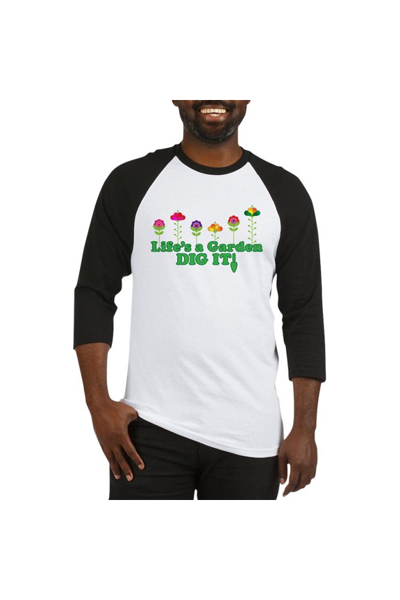 - Life's A Garden Dig It Baseball Jersey - Cotton Baseball Jersey, 3/4 Raglan Sleeve Shirt