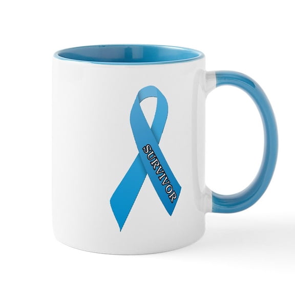CafePress - Light Blue Ribbon 'Survivor' Mug - 11 oz Ceramic Mug - Novelty Coffee Tea Cup