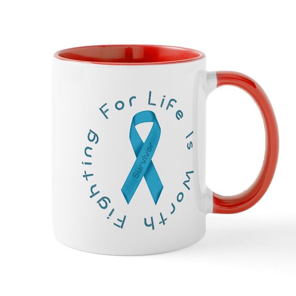CafePress - Lightblue Ribbon Survivor Mug - 11 oz Ceramic Mug - Novelty Coffee Tea Cup