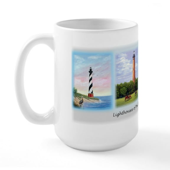 CafePress - Lighthouses Of The Outer Banks Large Mug - 15 oz Ceramic Large White Novelty Mug
