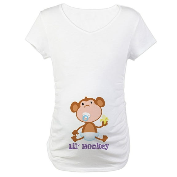 CafePress - Lil' Monkey Maternity T Shirt - Cotton Maternity T-shirt, Cute & Funny Pregnancy Tee