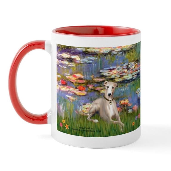 CafePress - Lilies & Whippet Large Mug - 11 oz Ceramic Mug - Novelty Coffee Tea Cup