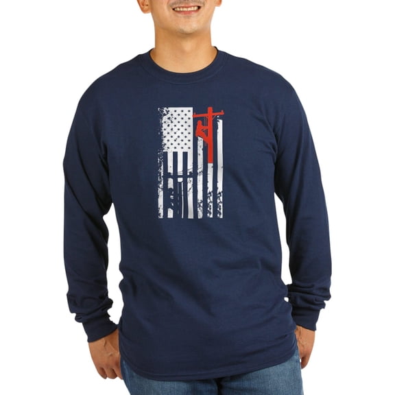 CafePress - Lineman Flag Shirt Long Sleeve T Shirt - Long Sleeve Dark T-Shirt