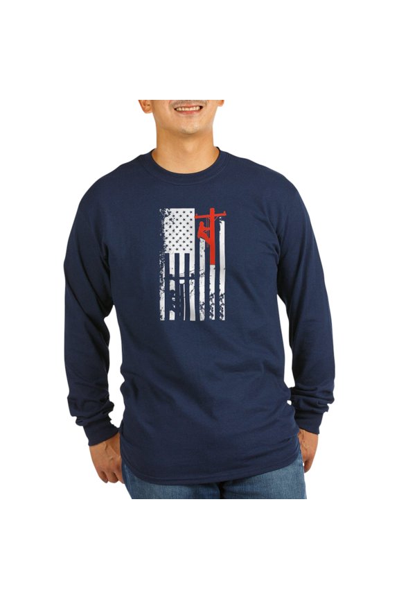 - Lineman Flag Shirt Long Sleeve T Shirt - Long Sleeve Dark T-Shirt