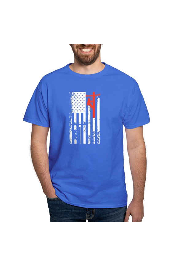 - Lineman Flag Shirt T Shirt - Men's Classic Graphic Cotton T-Shirt