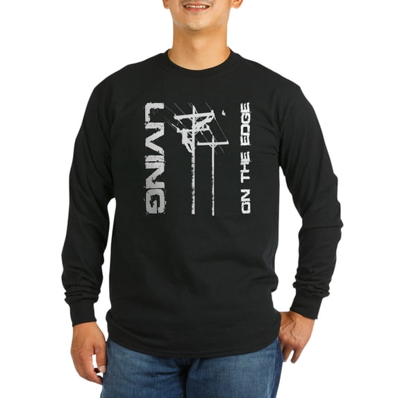 CafePress - Lineman Living On The Edge LS Dark T Shirt Long Sl - Long Sleeve Dark T-Shirt