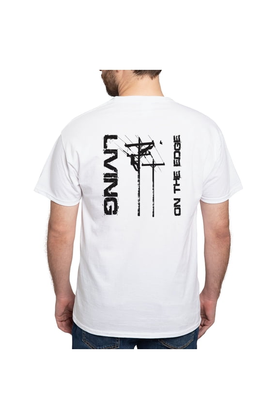 - Lineman Living On The Edge White T Shirt - Men's White Classic Cotton T-Shirts