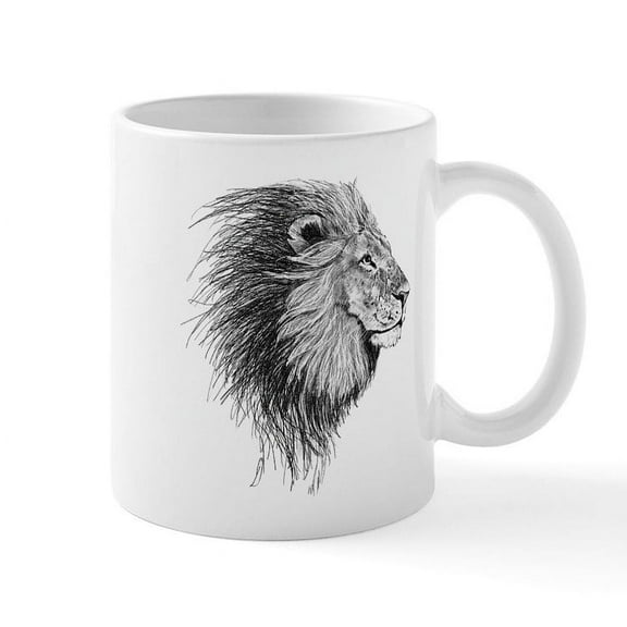 CafePress - Lion (Black And White) Mugs - 11 oz Ceramic Mug - Novelty Coffee Tea Cup