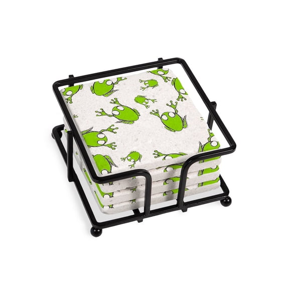 CafePress - Little Green Frogs - Tile Coaster, Drink Coaster Set of 4 w/ holder