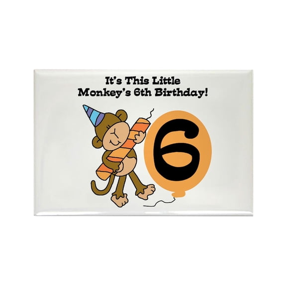 CafePress - Little Monkey 6Th Birthday - Rectangle Magnet, 2"x3" Refrigerator Magnet