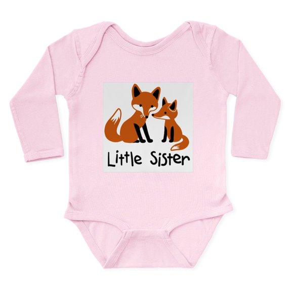 CafePress - Little Sister Fox Long Sleeve Infant Bodysuit - Long Sleeve Cotton Baby Bodysuit