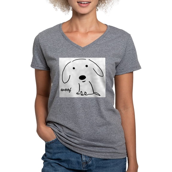 CafePress - Little Woof T Shirt - Women's V-Neck Dark T-Shirt