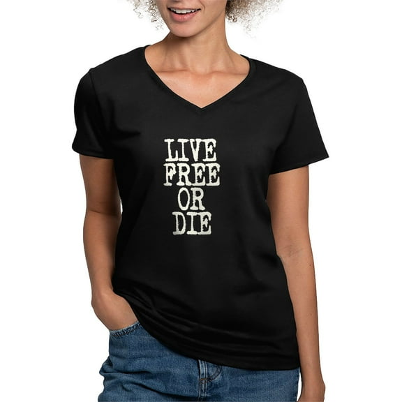 CafePress - Live Free Or Die Women's V Neck Dark T Shirt - Women's V-Neck Dark T-Shirt