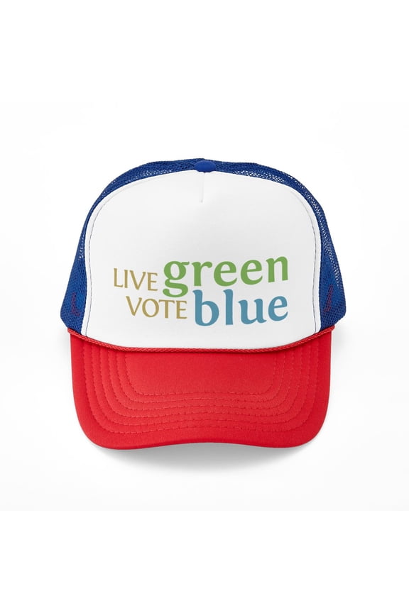 - Live Green Vote Blue - Adjustable Unisex Printed Trucker Hat with Mesh Back