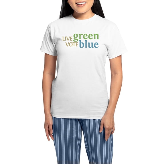 CafePress - Live Green Vote Blue Women's Light Pajamas - Women's Short Sleeve Print T-Shirt and Pants Light Cotton Pajama Set