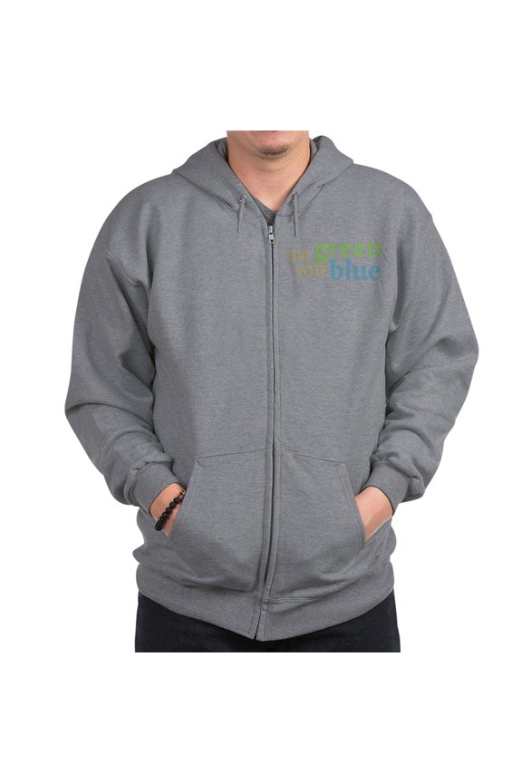 - Live Green Vote Blue Zip Hoodie - Zip Hoodie, Classic Hooded Sweatshirt with Metal Zipper