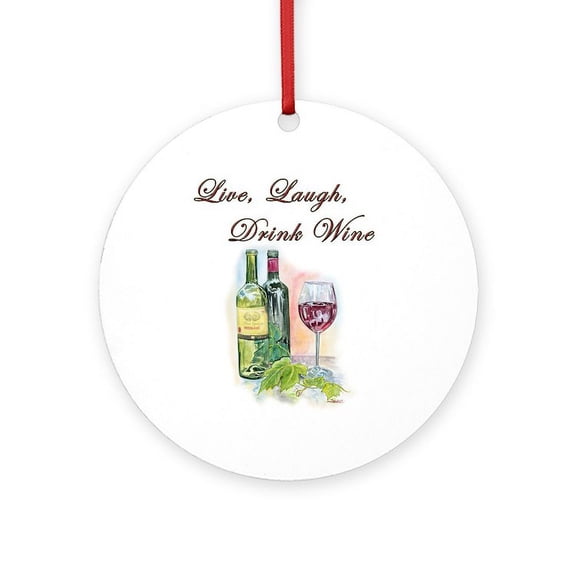 CafePress - Live Laugh Wine (Round) -  Round Wood Ornament 4"