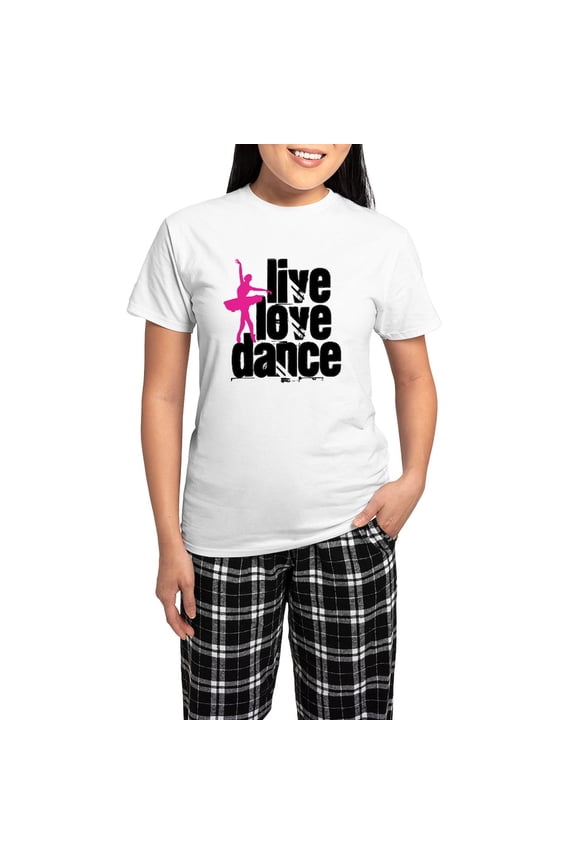 - Live, Love, Dance With Ballerina Pajamas - Women's Short Sleeve Print T-Shirt and Pants Light Cotton Pajama Set