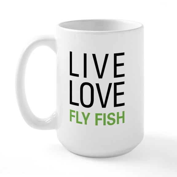 CafePress - Live Love Fly Fish Large Mug - 15 oz Ceramic Large White Novelty Mug