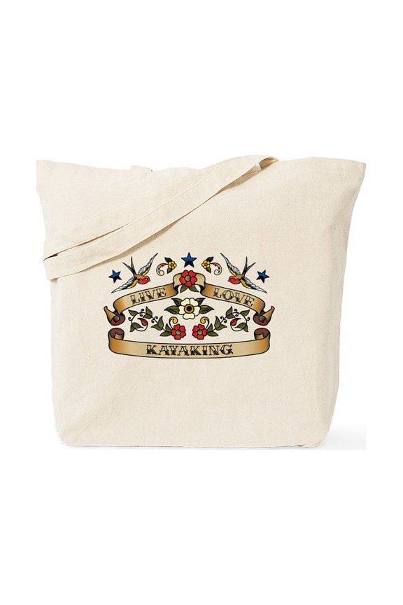- Live Love Kayaking Tote Bag - Unisex Canvas Tote Bag, Beige, 1-Piece