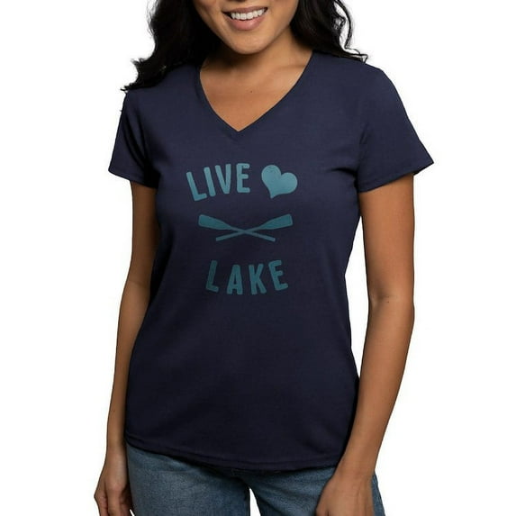 CafePress - Live Love Lake - Women's V-Neck Dark T-Shirt