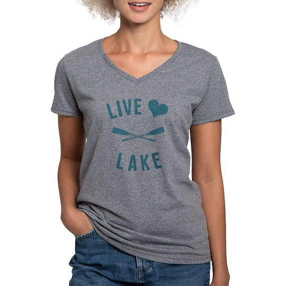 CafePress - Live Love Lake - Women's V-Neck Dark T-Shirt